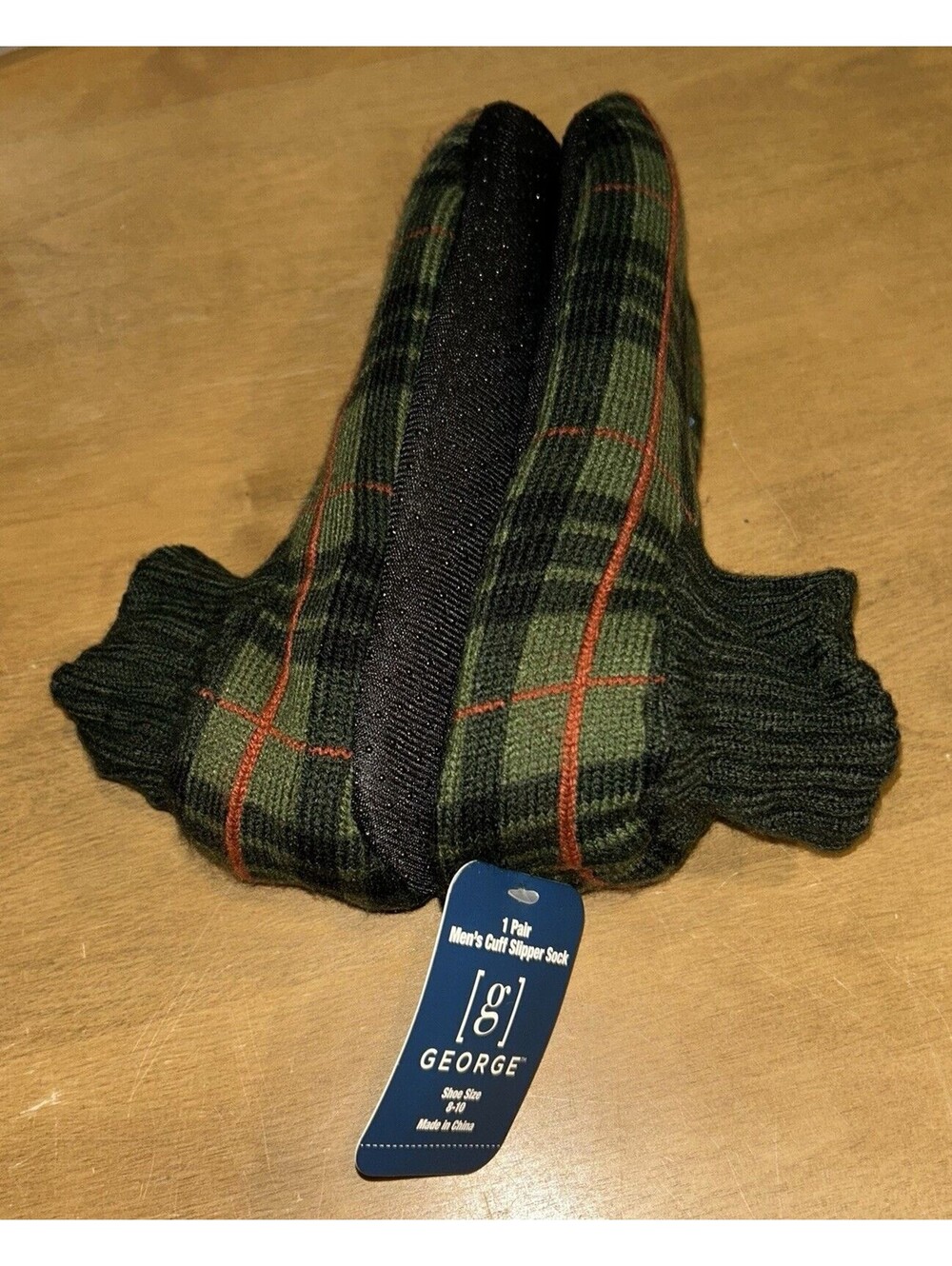 Men’s George Fuzzy Cuff Slipper Socks with Grippers, Non-Slip Size 8-10